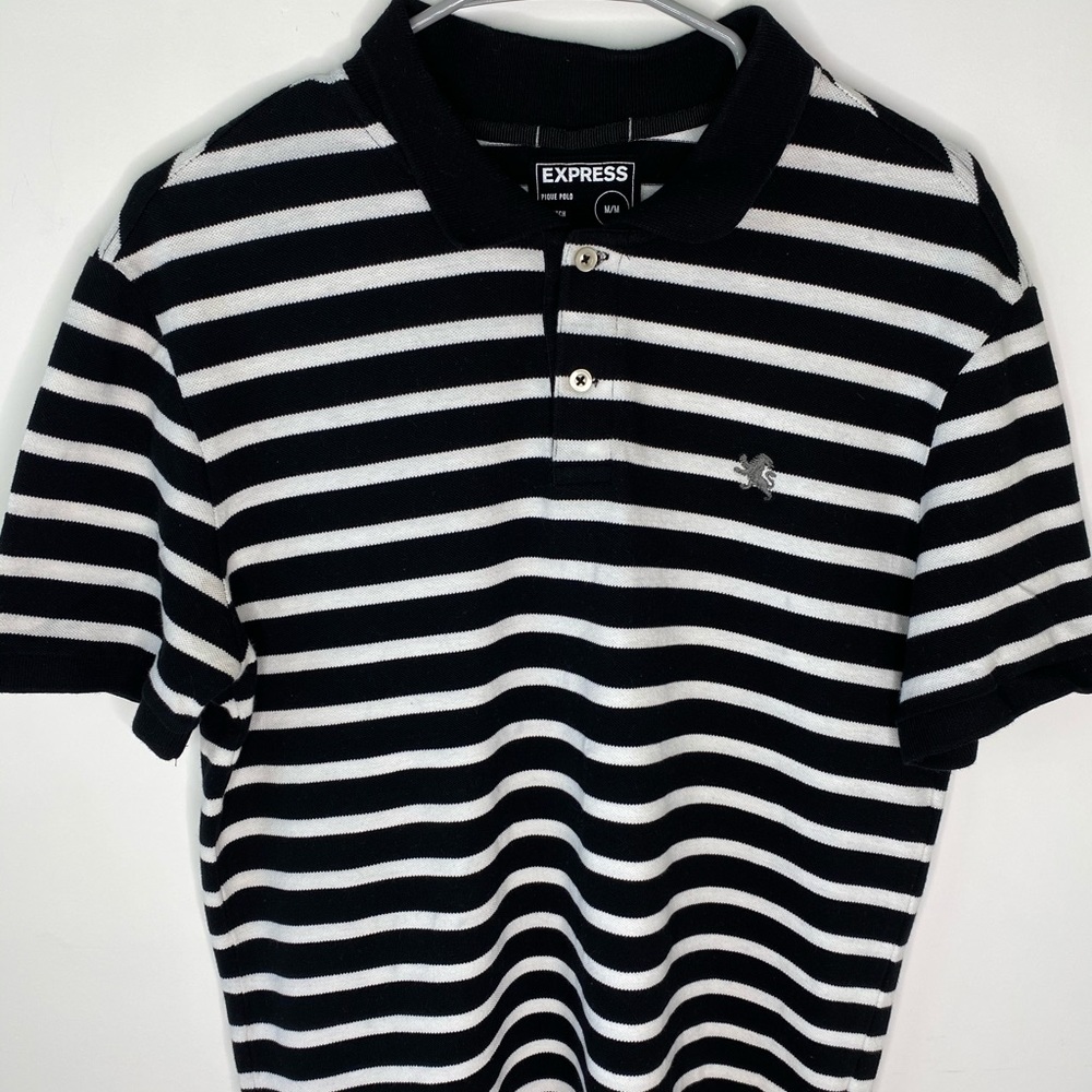 Black White Striped EXPRESS Polo Shirt